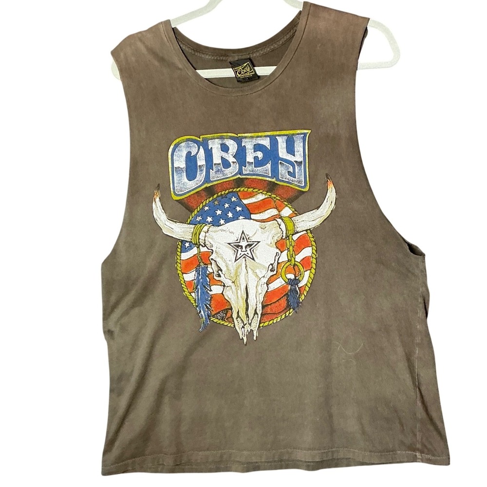 OBEY Bull Skull Graphic Tank Western Americana Grunge Y2K Sleeveless Top